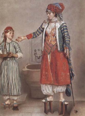 Jean-Etienne Liotard Dame franque vetue a la turque et sa servante (mk32) France oil painting art